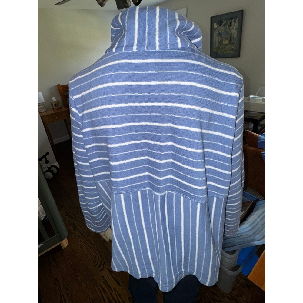 Habitat Clothes to Live In Womens XL Blue White Mixed Stripe Quarter Zip Top